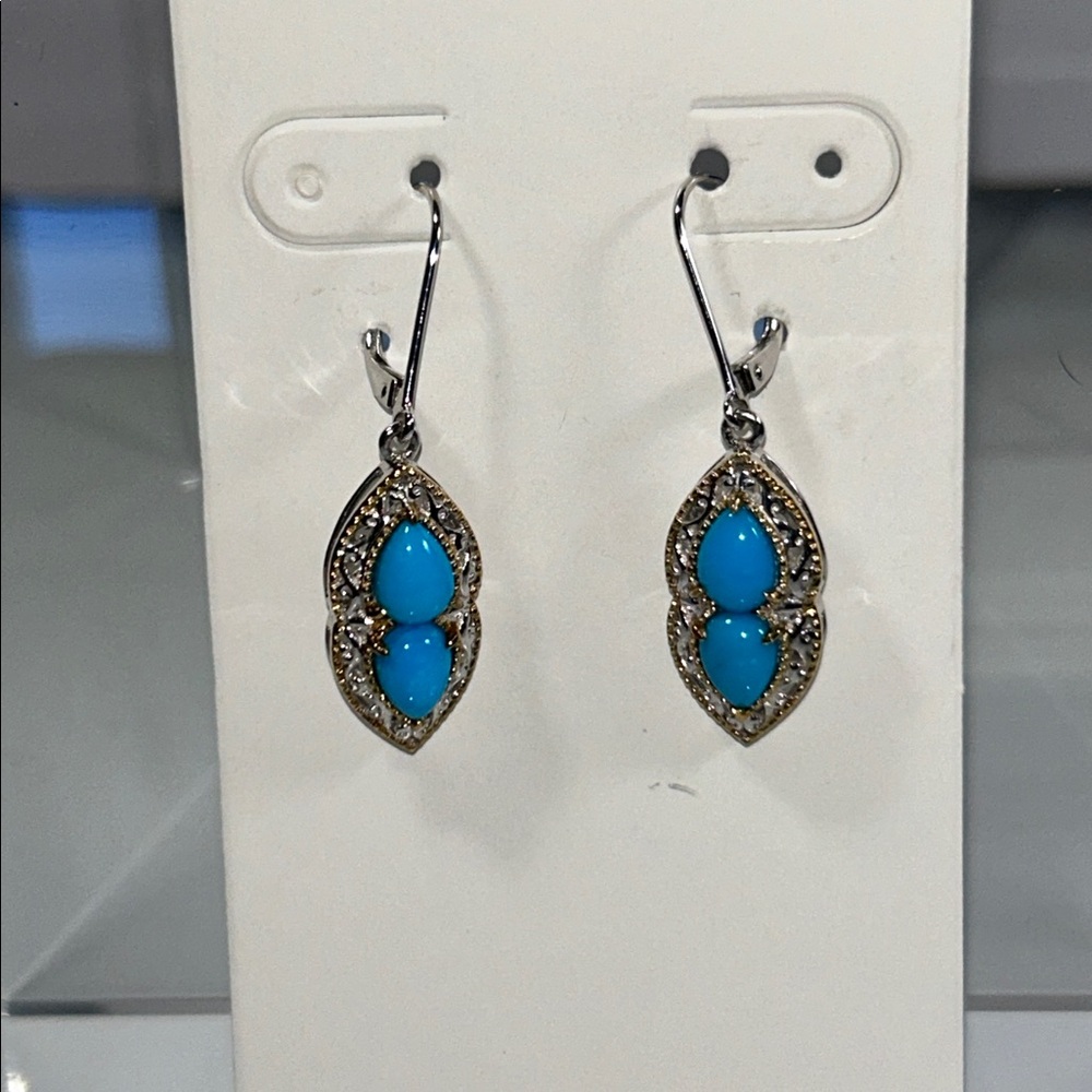 NWT Gems En Vogue Sterling Palladium Alloy Sleeping Beauty Turquoise Earrings